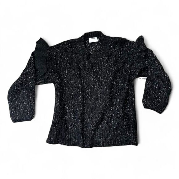 OLD NAVY Ruffle-Trim Pointelle-Knit Sweater Size XL in Black Jack Shimmer - Picture 5 of 7